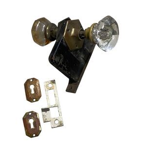Antique Glass Door Knobs Brass Plates and Mortise